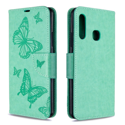 Green butterfly leather folio flip phone case with front flap and back cutouts