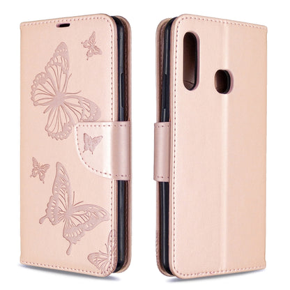 Embossed butterfly folio leather phone case with card slot, rose pink