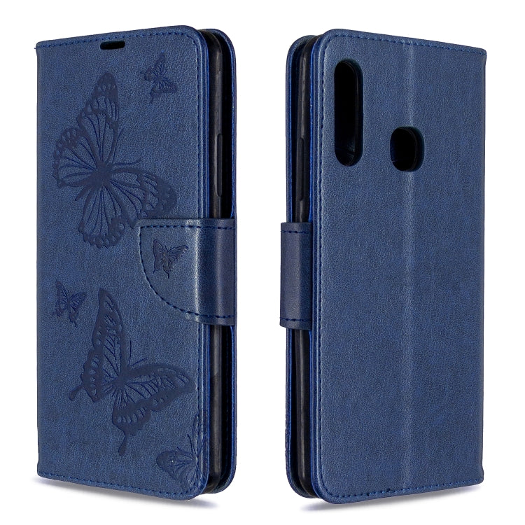 Embossed butterfly folio leather phone case with card slot, deep blue