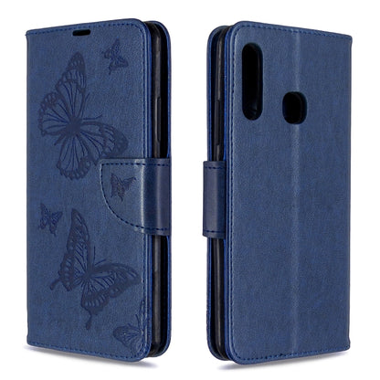 Embossed butterfly folio leather phone case with card slot, deep blue