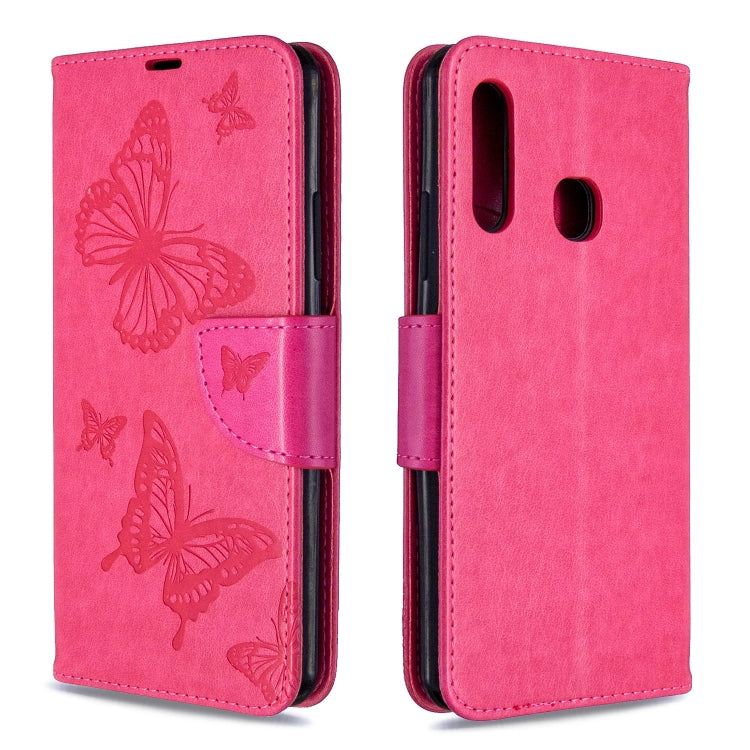 Embossed butterfly folio leather phone case with card slot, bright pink