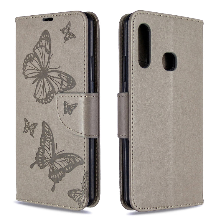 Embossed butterfly folio leather phone case with card slot, light gray