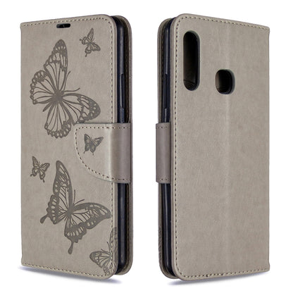 Embossed butterfly folio leather phone case with card slot, light gray