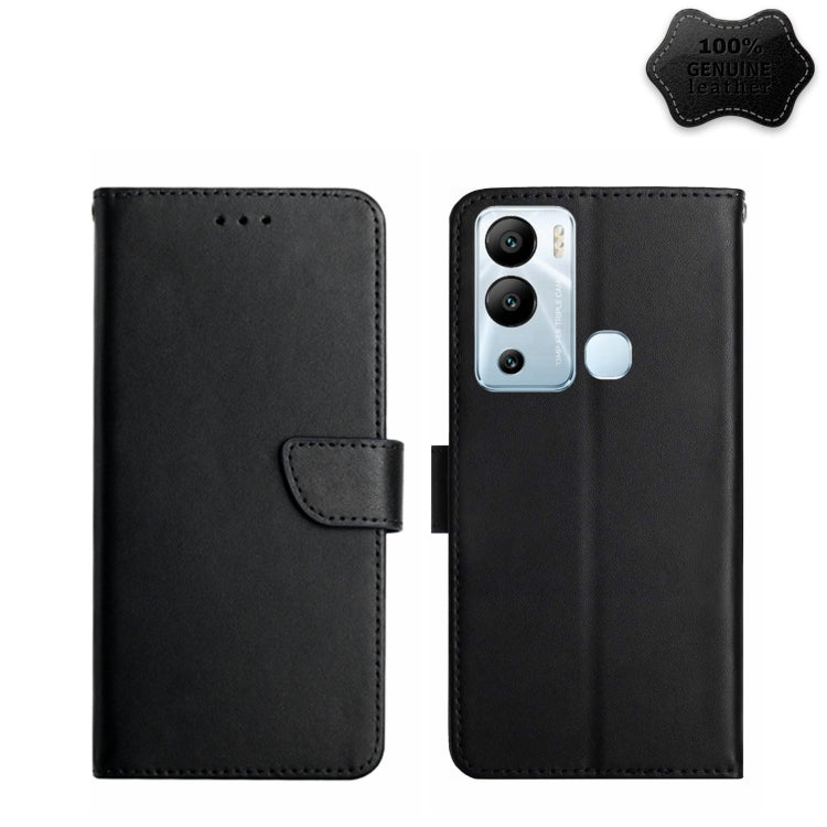 Black leather flip phone case with camera opening and magnetic strap, front and back