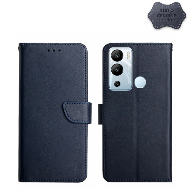 Genuine leather flip phone case, dark blue, horizontal wallet style with magnetic strap