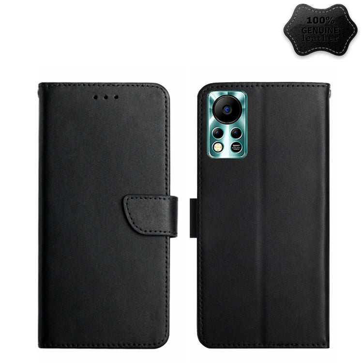 Genuine leather flip phone case, black, horizontal wallet style with magnetic strap