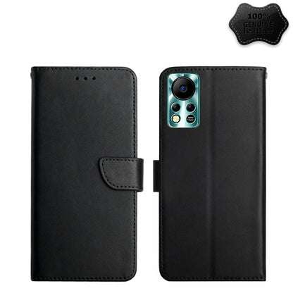 Genuine leather flip phone case, black, horizontal wallet style with magnetic strap