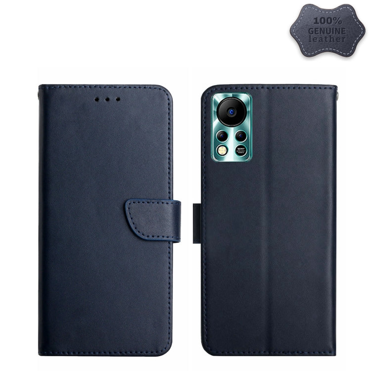 Genuine leather flip phone case, blue, horizontal wallet style with magnetic strap
