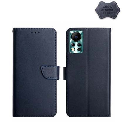 Genuine leather flip phone case, blue, horizontal wallet style with magnetic strap