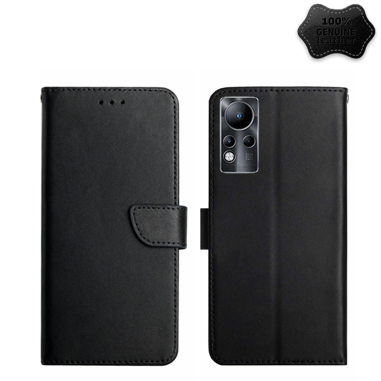 Genuine leather flip phone case, black, horizontal wallet style with magnetic strap