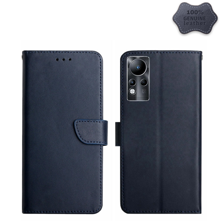 Genuine leather flip phone case, blue, horizontal wallet style with magnetic strap