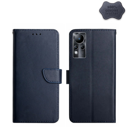 Genuine leather flip phone case, blue, horizontal wallet style with magnetic strap
