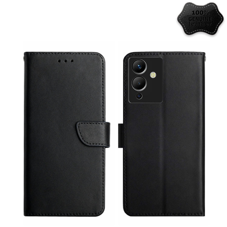 Genuine leather flip phone case, black, horizontal wallet style with magnetic strap