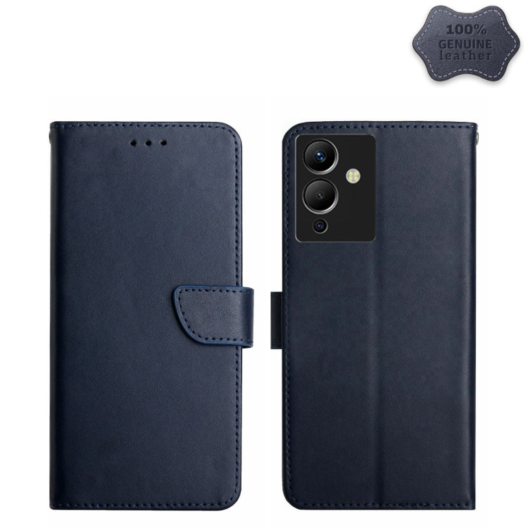 Genuine leather flip phone case, blue, horizontal wallet style with magnetic strap