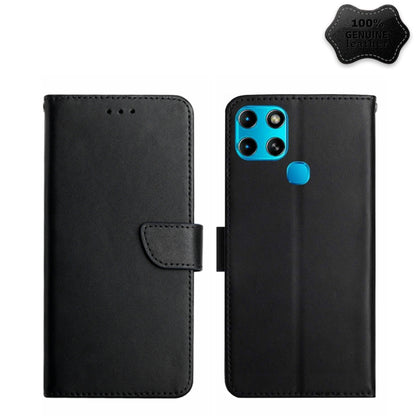 Genuine leather flip phone case, black, horizontal wallet style with magnetic strap