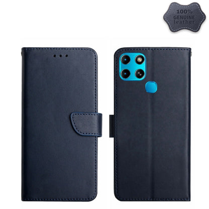 Genuine leather flip phone case, blue, horizontal wallet style with magnetic strap