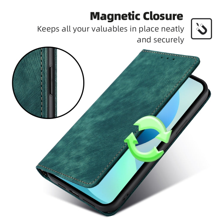 Green leather wallet phone case with magnetic closure and front flap