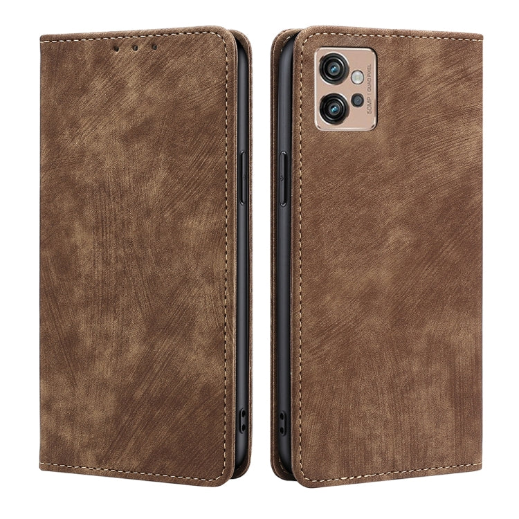Brown magnetic leather wallet phone case with stitched edges and camera cutout