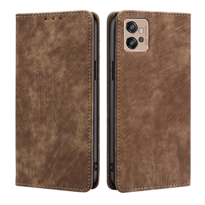 Brown magnetic leather wallet phone case with stitched edges and camera cutout