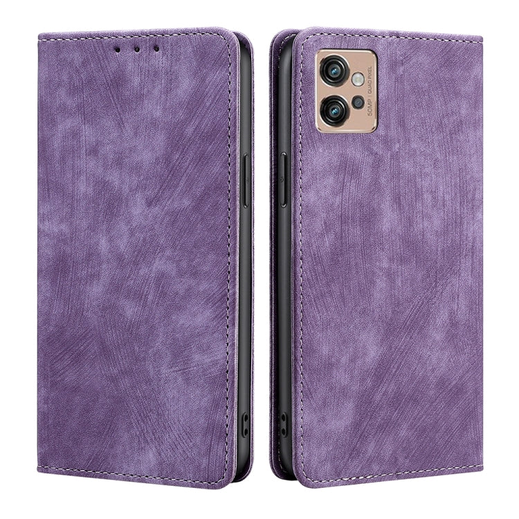 Purple leather wallet phone case with stitched border and camera cutout
