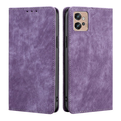 Purple leather wallet phone case with stitched border and camera cutout