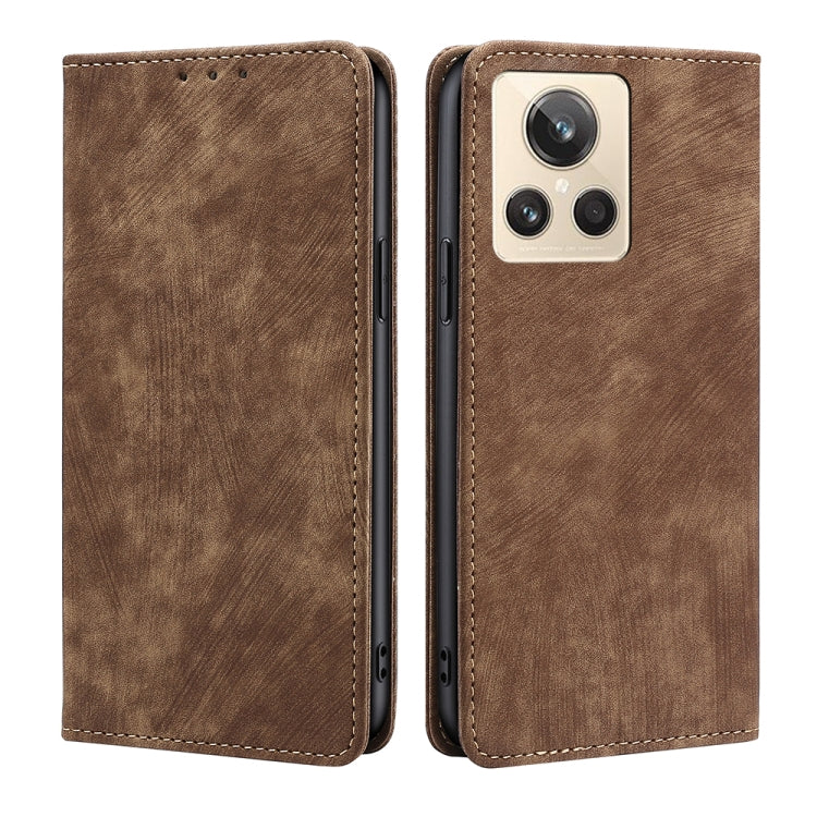 Brown leather folio phone case with camera cutout and stitched edges