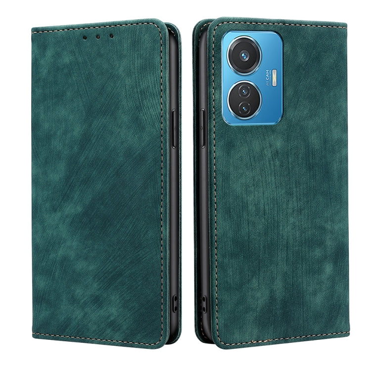 Green leather folio phone case with camera cutout and matching stitched border