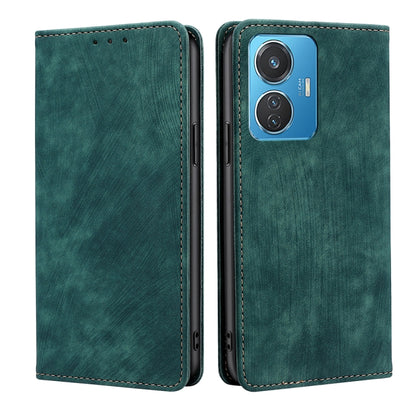 Green leather folio phone case with camera cutout and matching stitched border