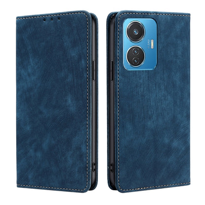 Blue leather folio phone case with camera cutout and side control cutouts
