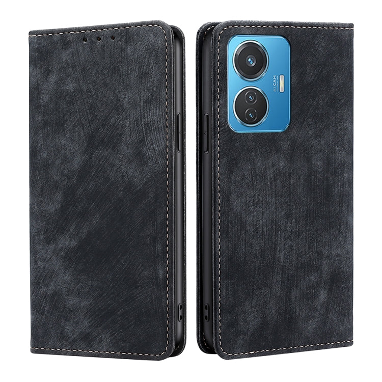 Dark gray leather folio phone case with camera cutout and button side openings