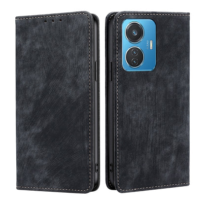 Dark gray leather folio phone case with camera cutout and button side openings