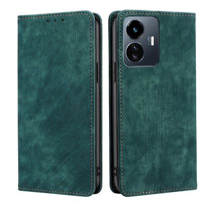 Green leather folio phone case with camera cutout and stitched side seam