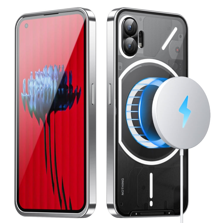 Full-coverage magnetic phone case with ring stand, front/back coverage, black/silver