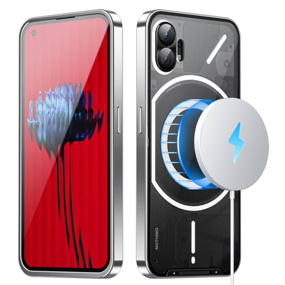 Full-coverage magnetic phone case with ring stand, front/back coverage, black/silver