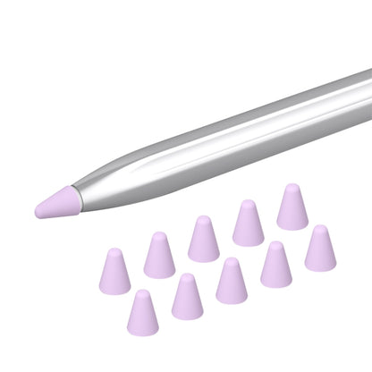 10-in-1 silicone nib cap set for stylus, with purple cap on pen tip and loose caps