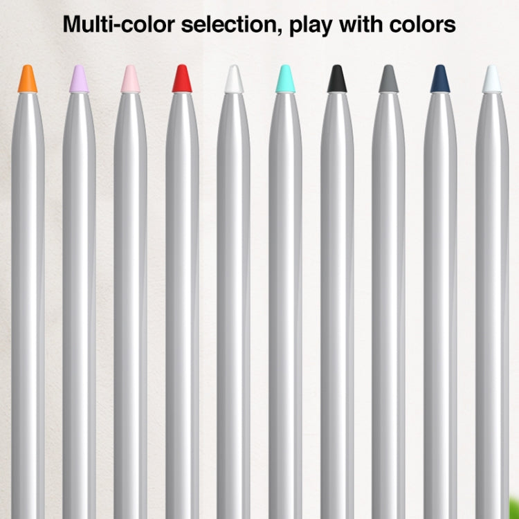 Row of silicone nib caps in multiple colors for stylus tips, orange to dark blue