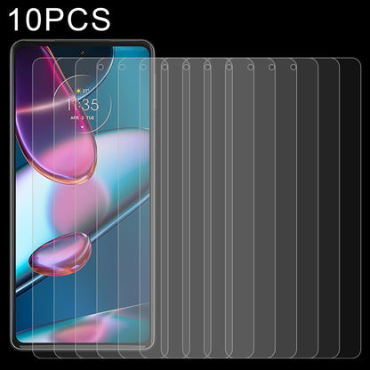 10-pack tempered glass screen protectors shown on a curved-edge smartphone display