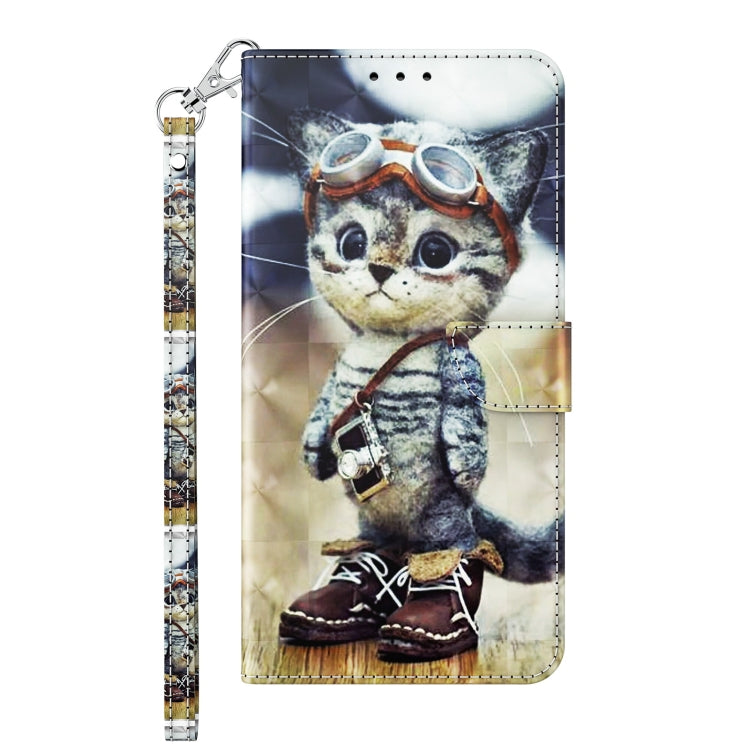 3D painted leather phone case with cute cat portrait, includes side wrist strap