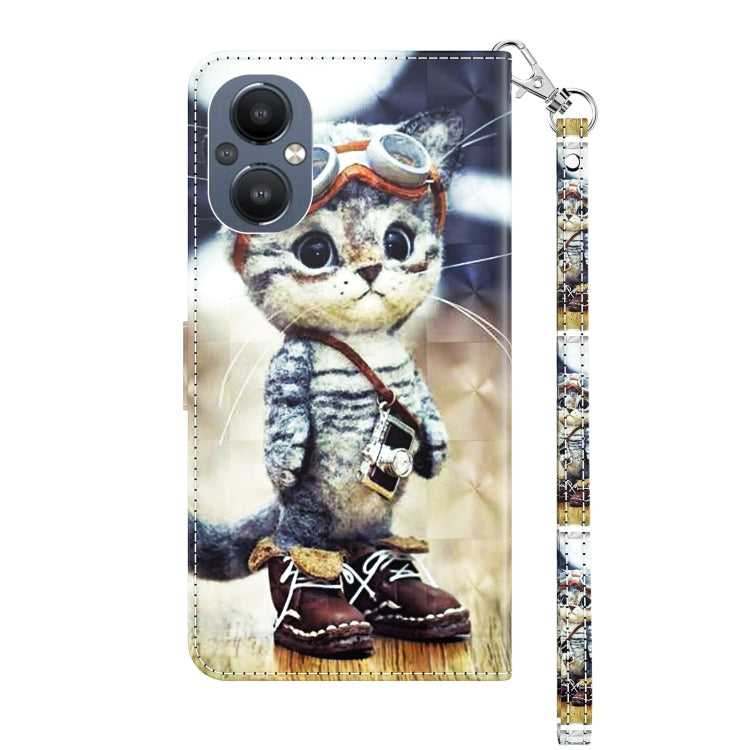 3D painted leather phone case with cute cat portrait, camera cutout visible