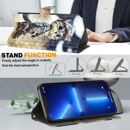 Leather phone case with cat artwork and adjustable stand for hands-free viewing