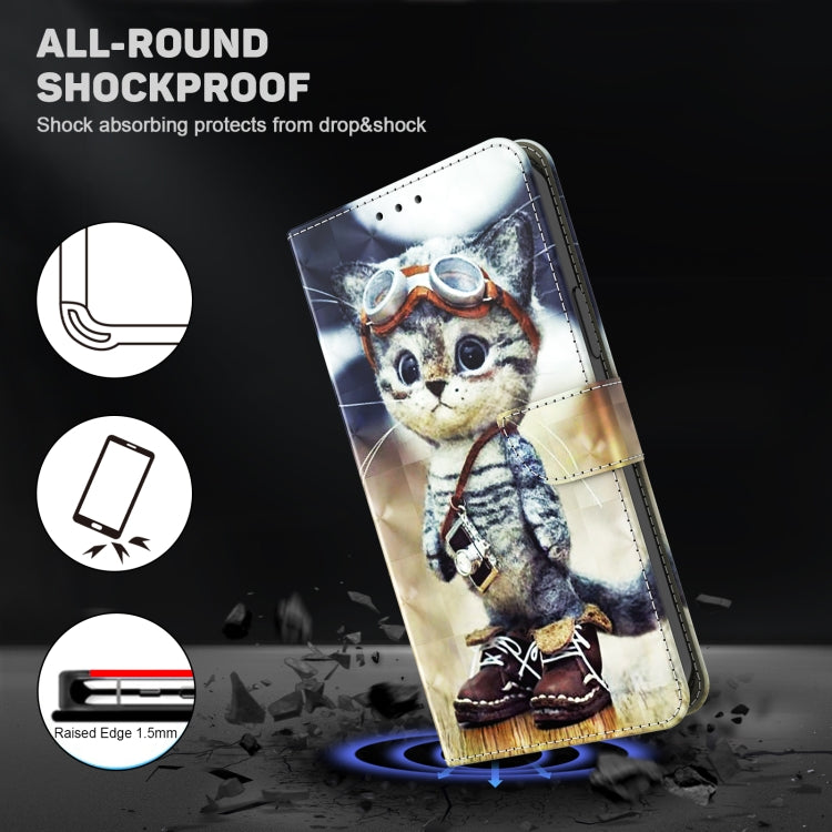 Leather phone case with cat art, shockproof design and raised edge protection