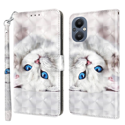 3D painted leather phone case with white cat face and blue eyes, front and back