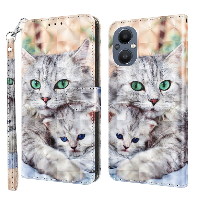 3D painted leather phone case, light fur cat faces with green eyes; wrist strap