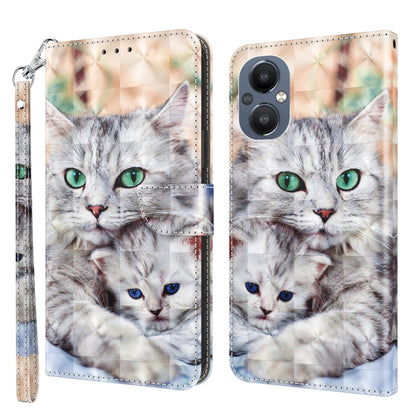 3D painted leather phone case, light fur cat faces with green eyes; wrist strap