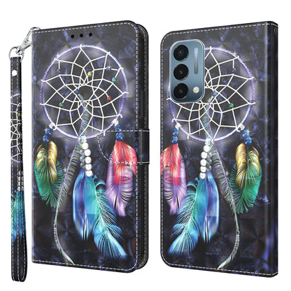 3D painted leather phone case with dreamcatcher and colorful feathers; wrist strap