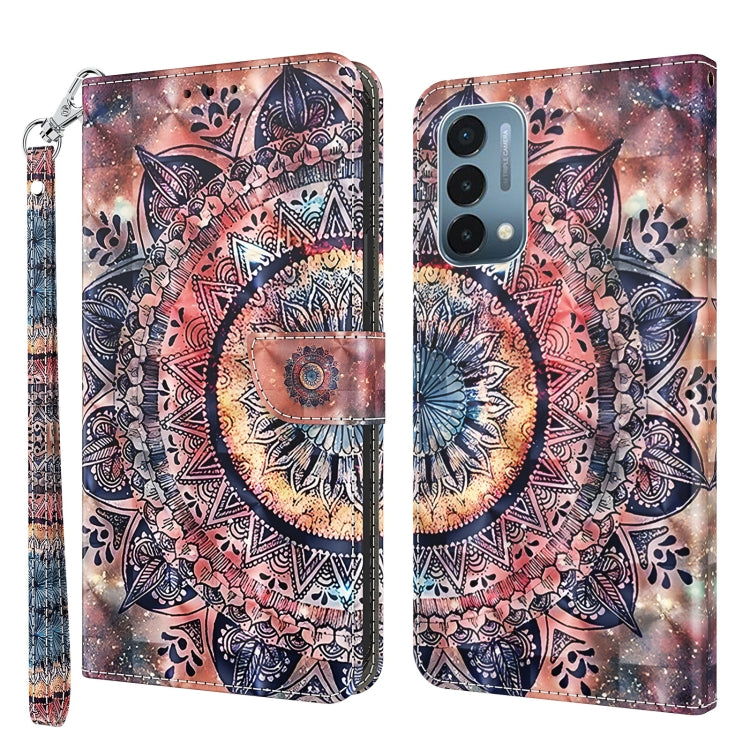 Brown leather phone case with colorful mandala artwork, front and back view