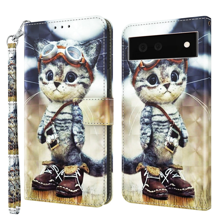 3D painted leather phone case with cat artwork and camera/flash openings