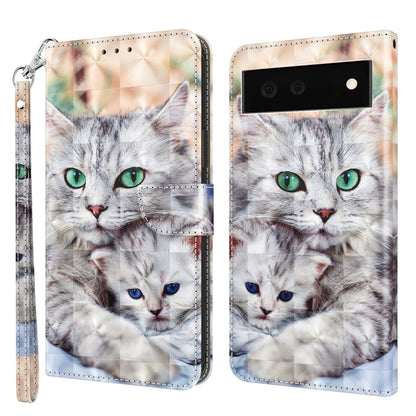 3D painted leather phone case with cat portraits; front camera cutout and wrist strap