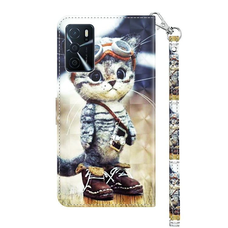 Cat 3D painted leather phone wallet case with camera cutout and wrist strap