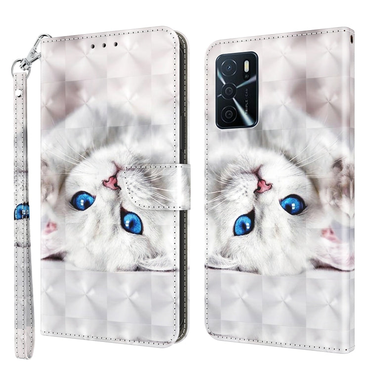 White cat face painted leather phone wallet case with wrist strap and magnetic closure